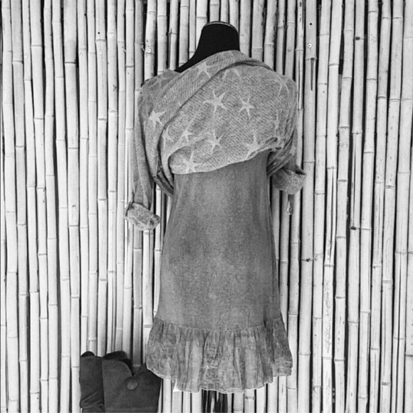 🌸 SALE ENDS SUN 🌸NEW Gray Wool Blend Star Print Dress with Ruffle Hem Slip - Picture 6 of 11